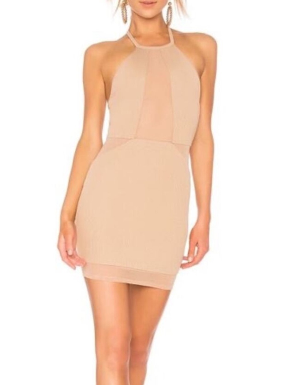 Revolve NBD Halter Mini Dress in Tan Size S